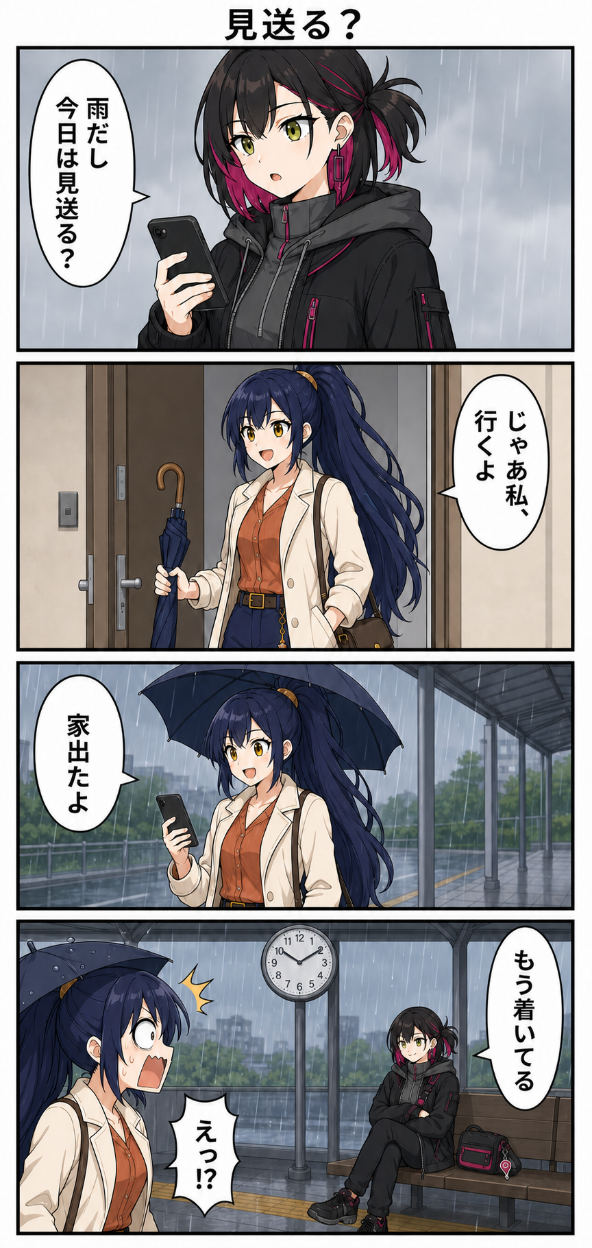 縦4コマ漫画『見送る？』
